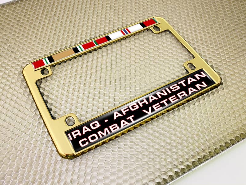Iraq - Afghanistan Combat Veteran - Motorcycle Metal License Plate Frame